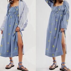 Blue and Yellow Floral Women Dress Medium NEW